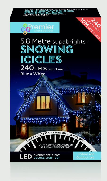 Premier Snowing Icicles With Timer Blue & White