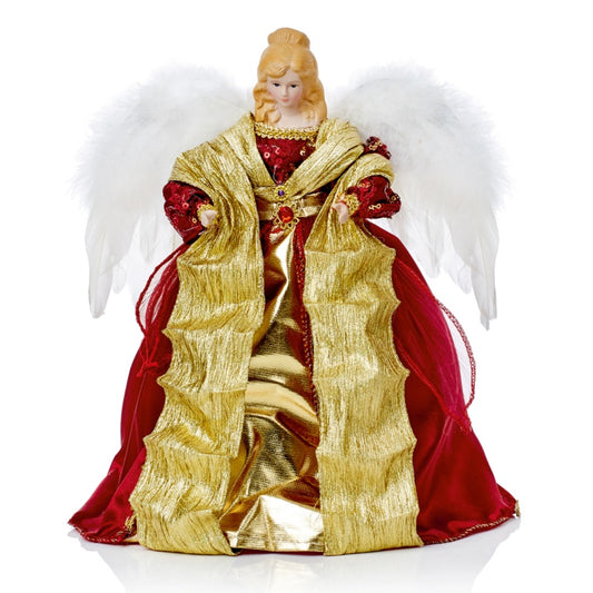 Premier Tree Top Angel With Burgundy Feathered Wings