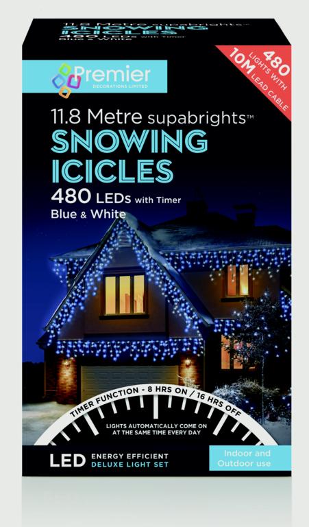 Premier Snowing Icicles With Timer Blue & White