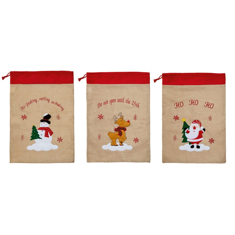 Premier Santa, Snowman & Reindeer Jute Santa Sack