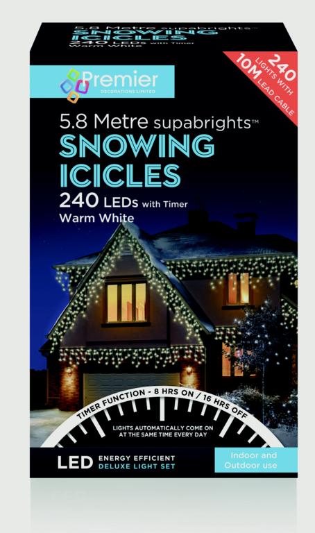 Premier Snowing Icicles With Timer Warm White