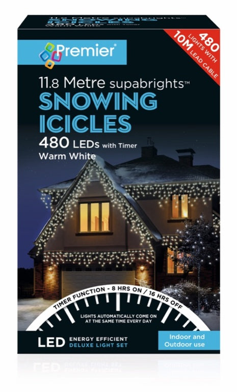 Premier Snowing Icicles With Timer Warm White