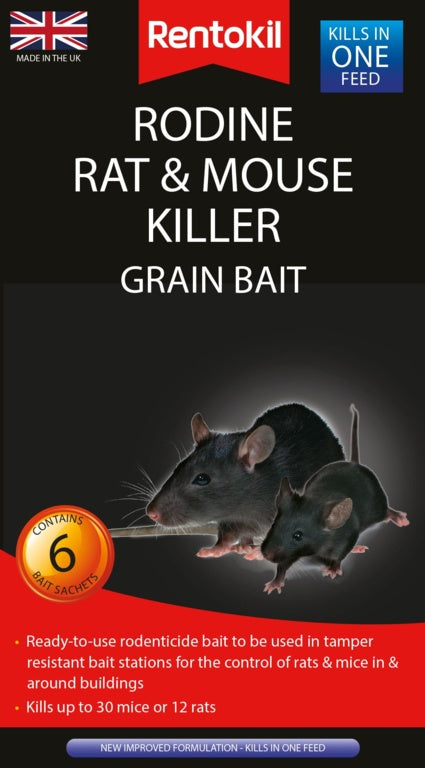 Rentokil Rodine Rat &amp; Mouse Killer Grain Bait 6 Sachet