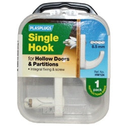 Plasplugs Hollow Door Hook White