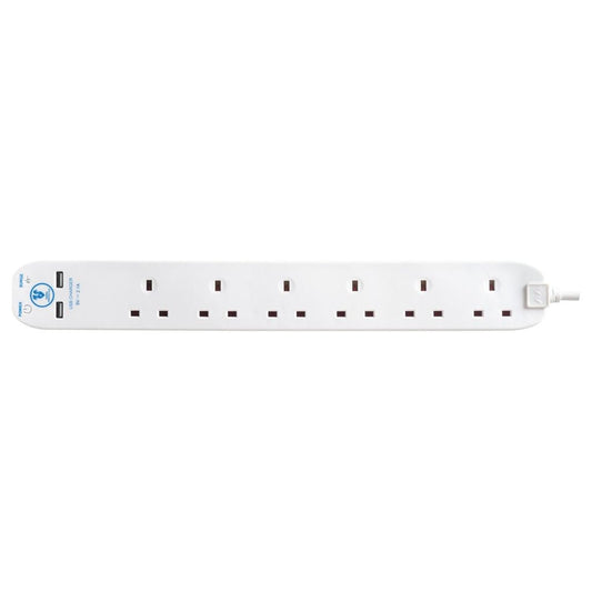 Masterplug 6 Gang Surge Extension Lead With 2 USBs