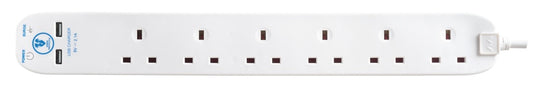 Rallonge de surtension Masterplug 6 gangs avec 2 ports USB