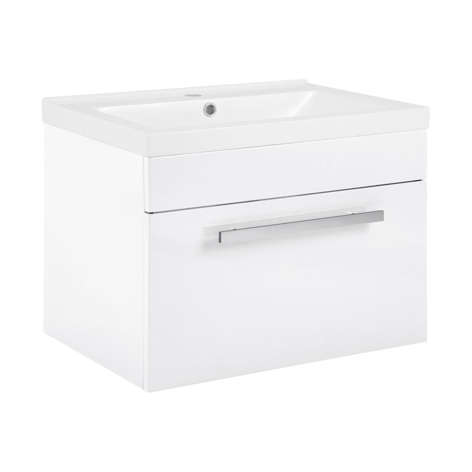 Mueble de lavabo con cajones suspendido en blanco brillante SP Avalon