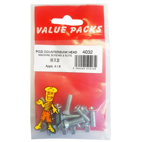 Fast Pak M6 X 20 POZI CSK MACHINE SCREWS & NUTS