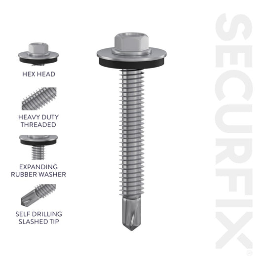 Securfix Self Drilling Roofing Screws Size: 12 x 1 1/4" (5.5 x 32mm) | Pack of 100 Screws