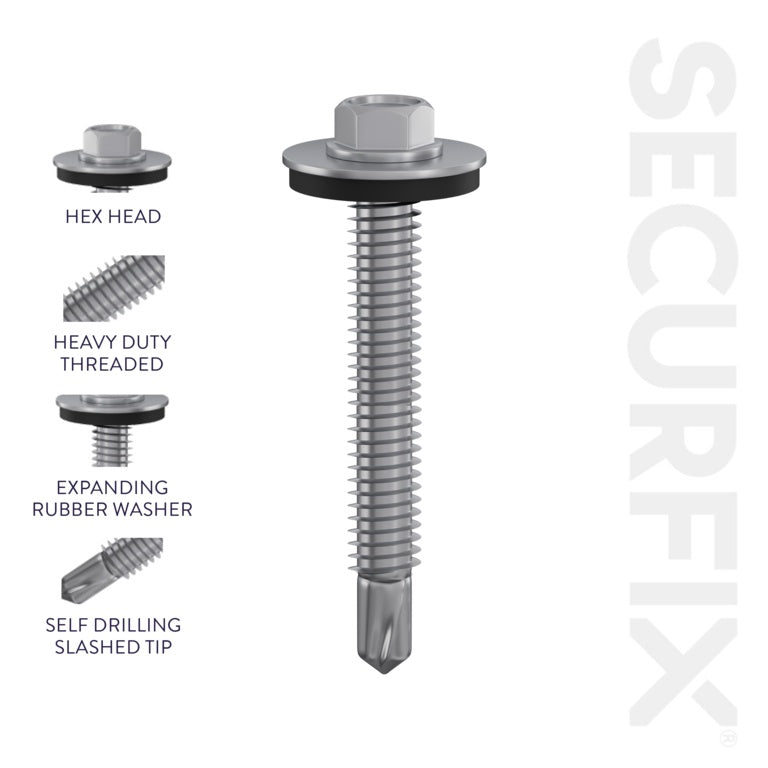 Securfix Self Drilling Roofing Screws Size: 12 x 1 1/2" (5.5 x 38mm) | Pack of 100 Screws