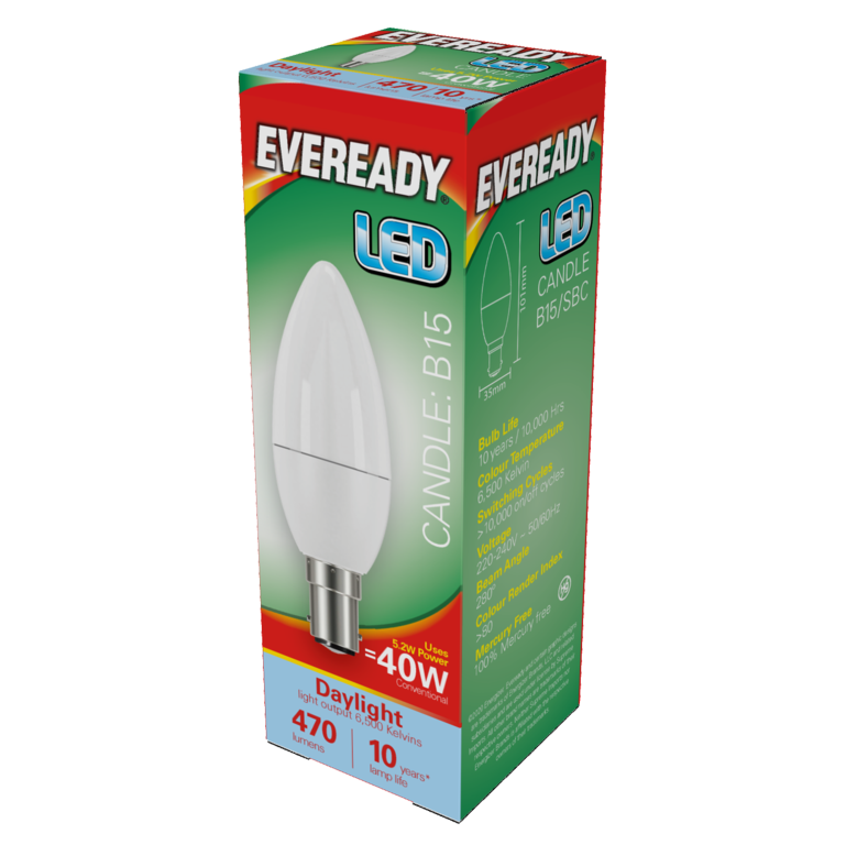 Bougie LED Eveready 6W 480lm Lumière du jour 6500k B22