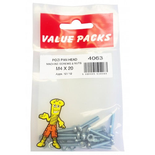 Fast Pak M4 X 20 POZI PAN MACHINE SCREWS & NUTS