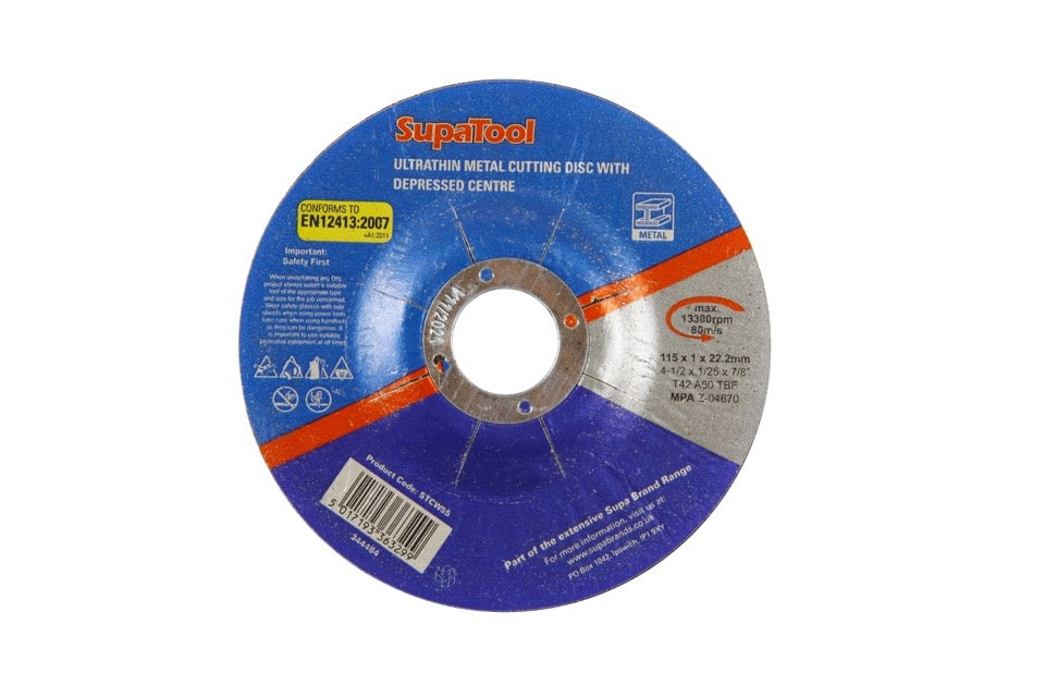 SupaTool Ultrathin Metal Cutting Disc With Depressed Centre 115mm x 1mm