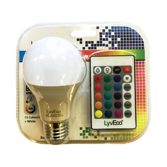 Lyveco Remote Controlled Colour Changing GLS Lamp