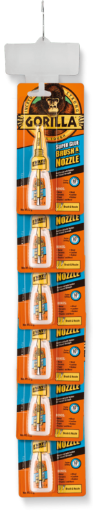 Gorilla Super Glue Brush & Nozzle 6 Piece Clip Strip