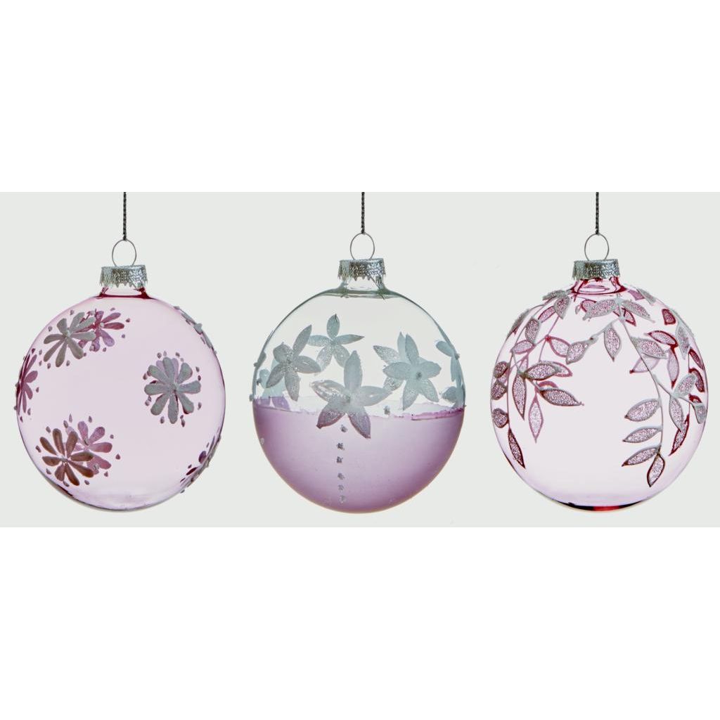 Premier Pink Floral Glass Balls