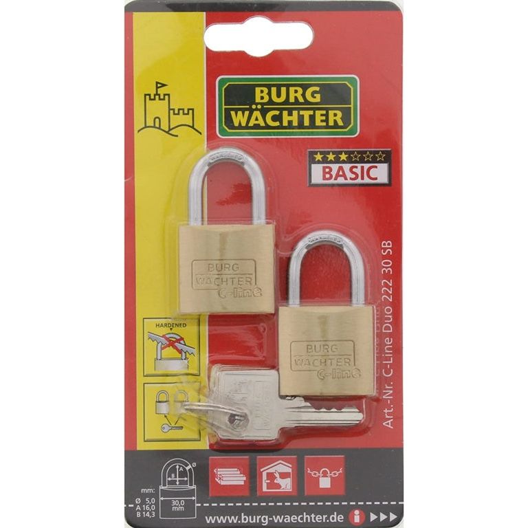 Candado de seguridad ligero de latón Burg-Wächter, paquete múltiple con llaves iguales