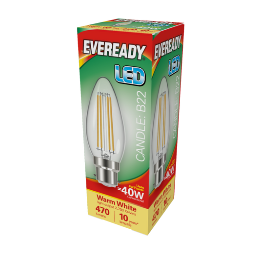 Bougie à Filament LED Eveready 470LM B22 BC 4W 27000K