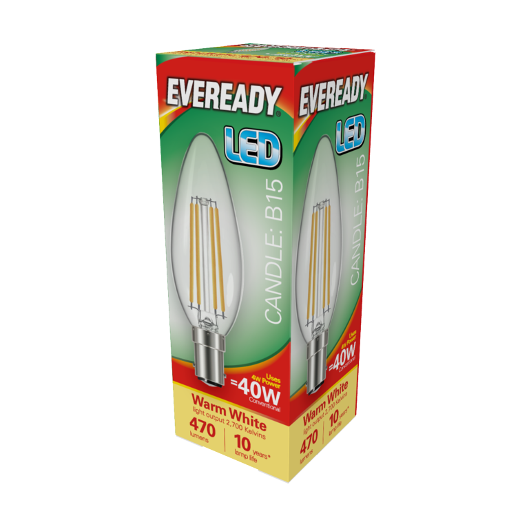 Bougie à Filament LED Eveready 470LM B15 SBC 4W 27000K