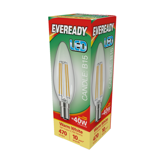 Bougie à Filament LED Eveready 470LM B15 SBC 4W 27000K