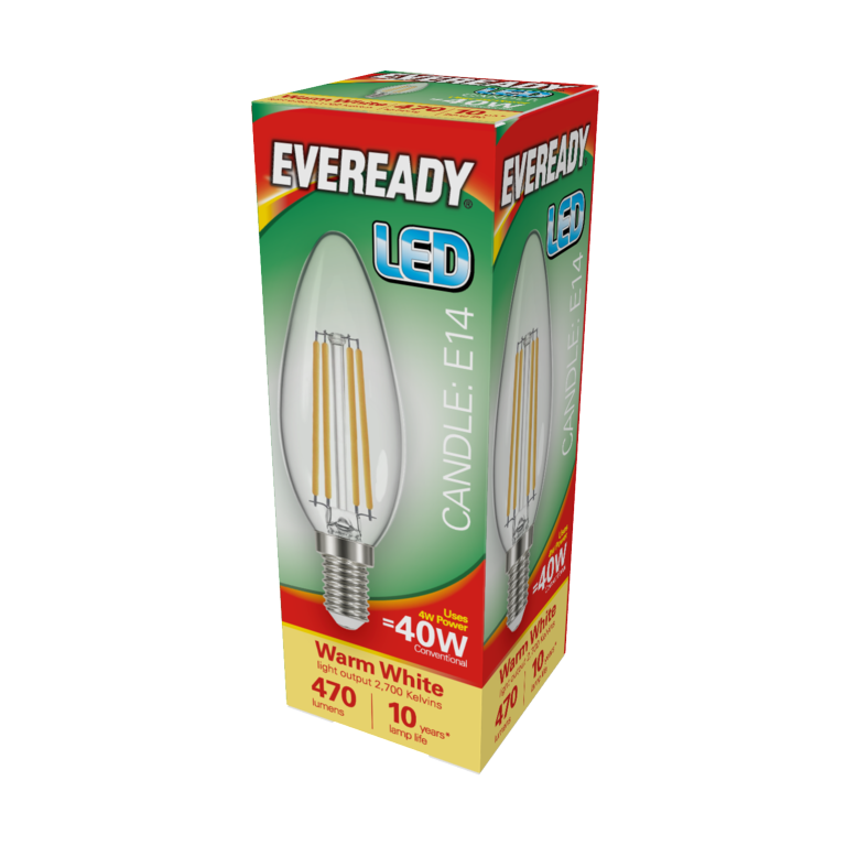 Bougie à Filament LED Eveready 470LM E14 SES 4W 27000K