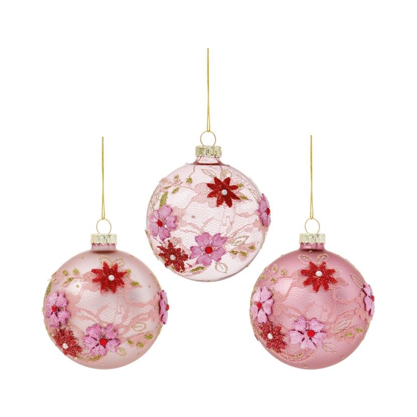 Premier Pink Embroidered Floral Bauble