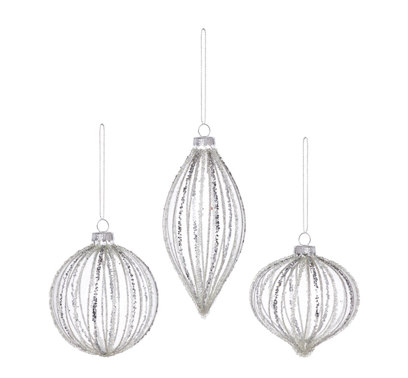 Premier Clear With Silver Strip Bauble