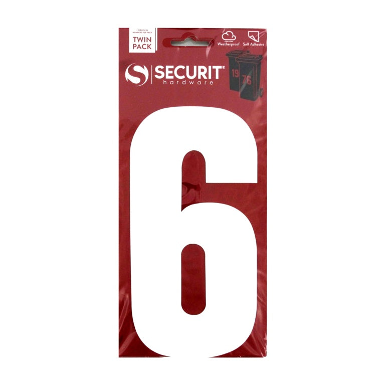 Securit White Self Adhesive Wheelie Bin Numbers Pack 2