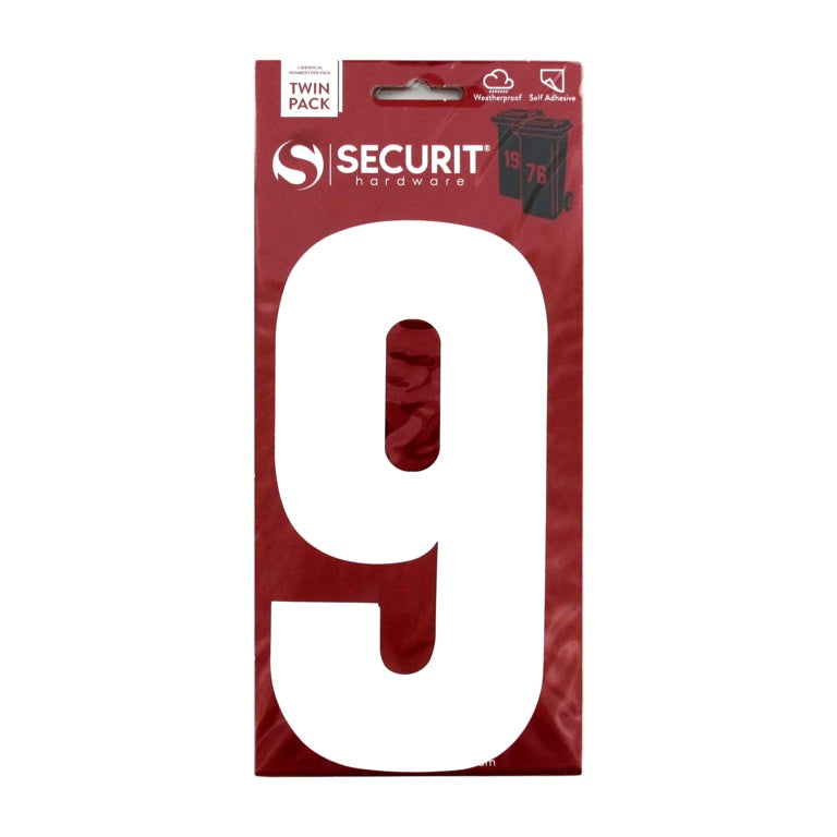 Securit White Self Adhesive Wheelie Bin Numbers Pack 2