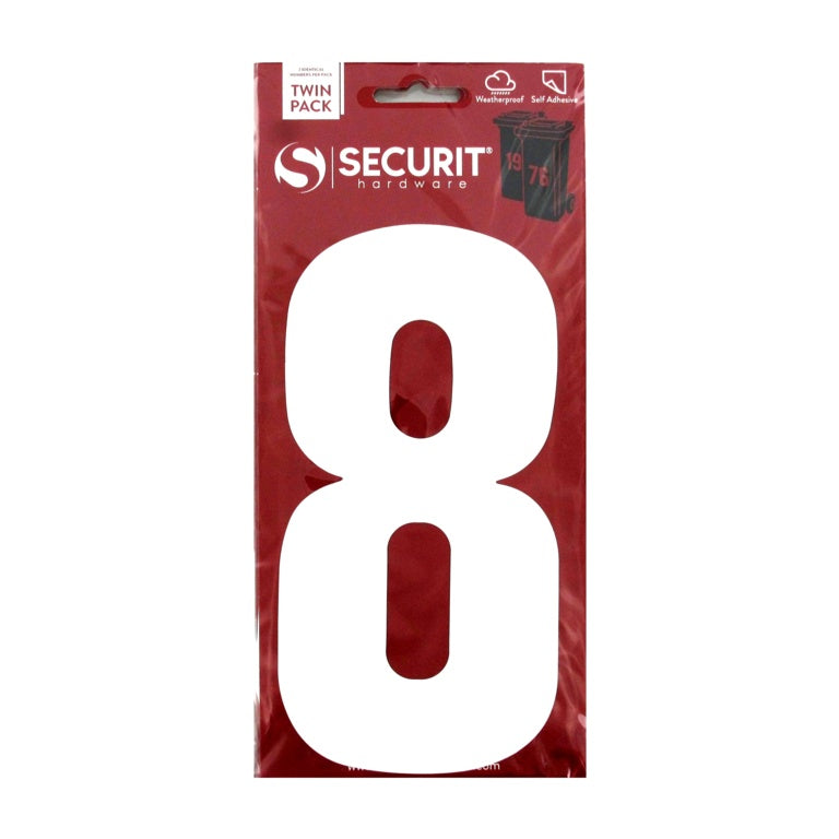 Securit White Self Adhesive Wheelie Bin Numbers Pack 2