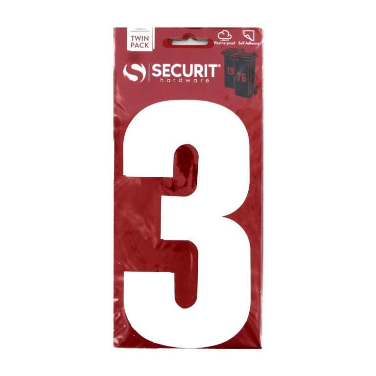 Securit White Self Adhesive Wheelie Bin Numbers Pack 2