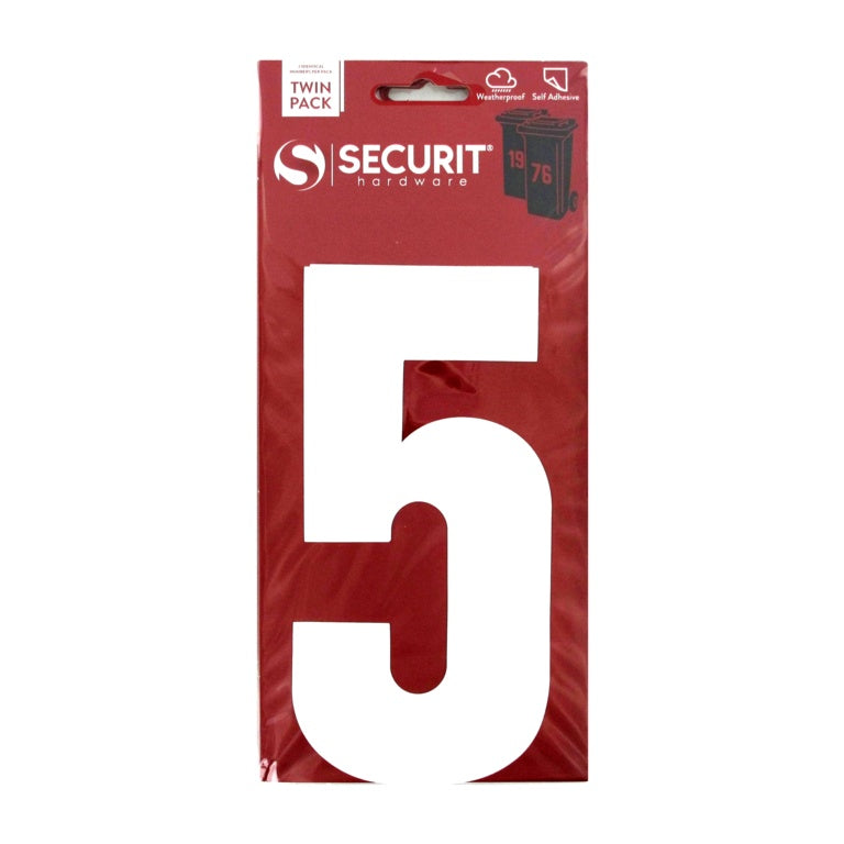 Securit White Self Adhesive Wheelie Bin Numbers Pack 2