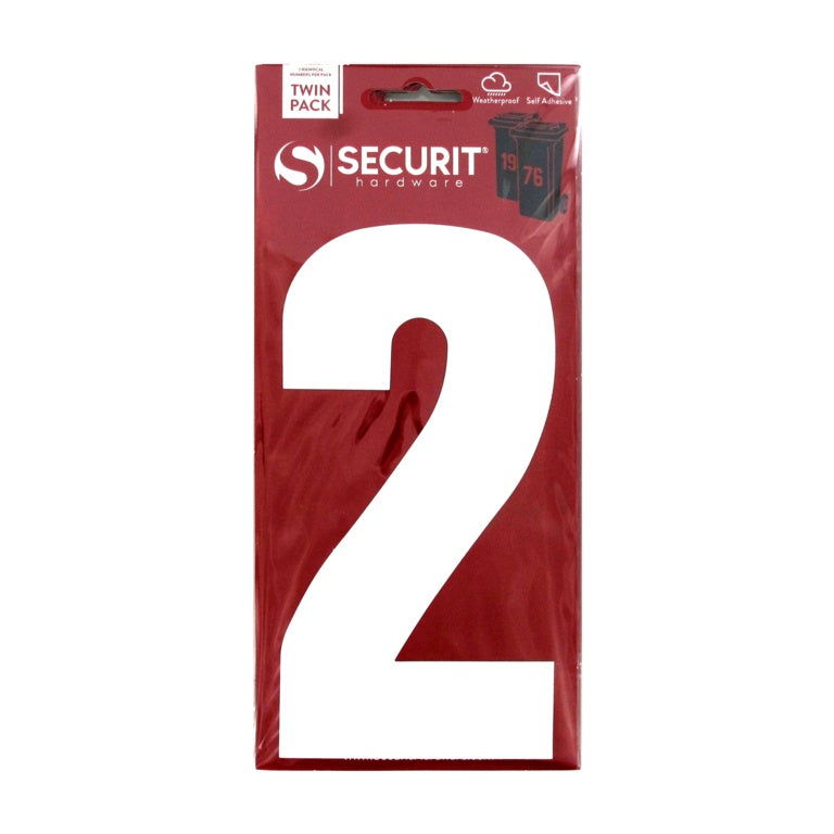 Securit White Self Adhesive Wheelie Bin Numbers Pack 2