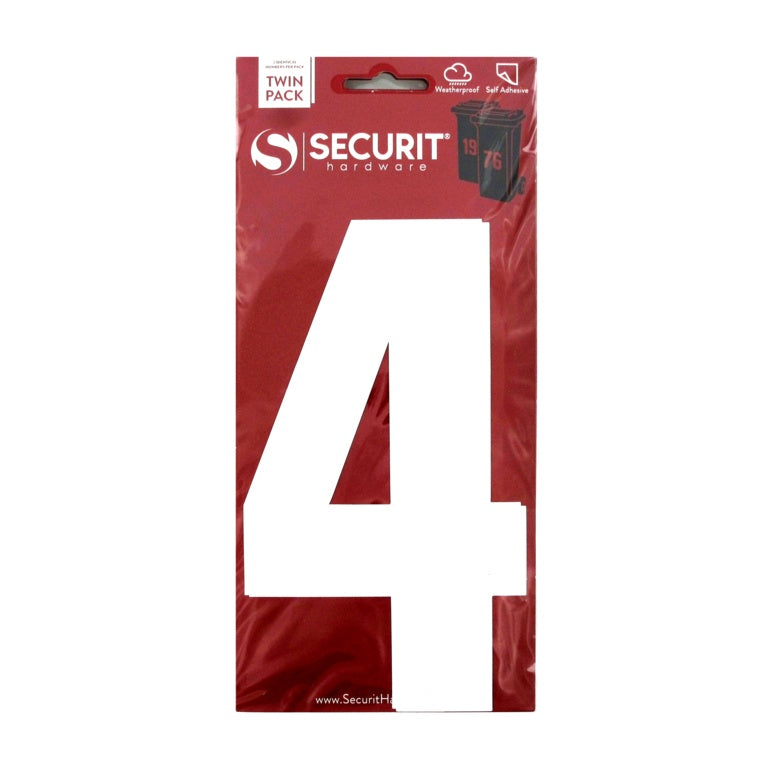 Securit White Self Adhesive Wheelie Bin Numbers Pack 2