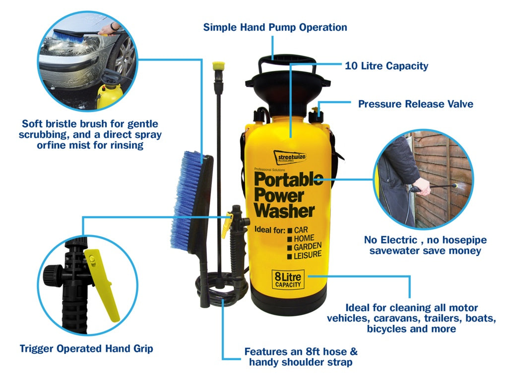 Streetwize Pressure Sprayer With Extra Brush 8L