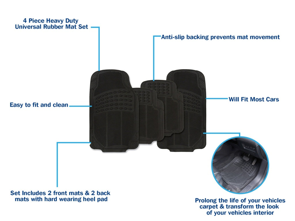 Streetwize Explorer Rubber Mat Set Black 4 Piece