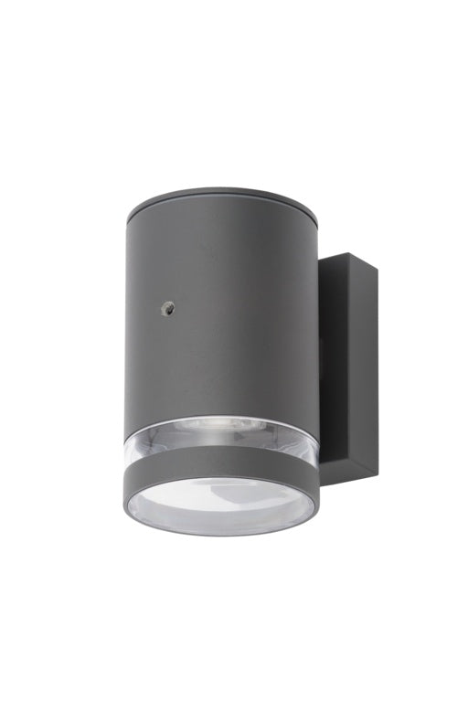 Zinc Lens Wall 2 Light With Photocell Grey