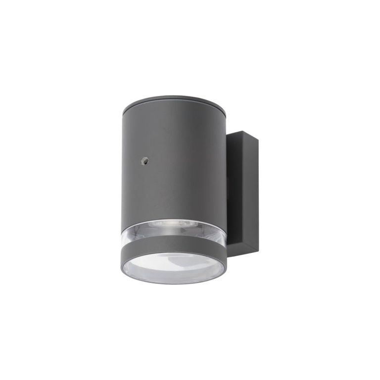 Zinc Lens Wall 2 Light With Photocell Grey