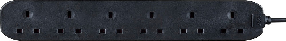 Masterplug 6 Gang Black Extension Lead With 2m Cable
