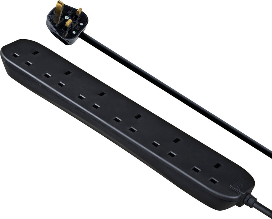 Masterplug 6 Gang Black Extension Lead With 2m Cable
