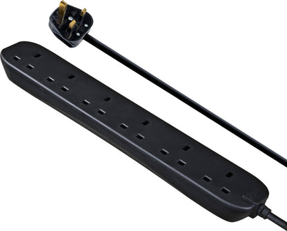 Masterplug 6 Gang Black Extension Lead With 2m Cable