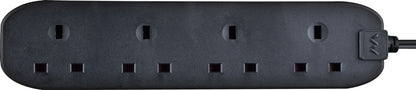 Masterplug 4 Gang Black Extension Lead With 2m Cable