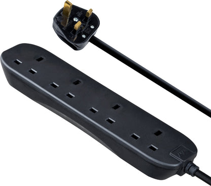 Masterplug 4 Gang Black Extension Lead With 2m Cable