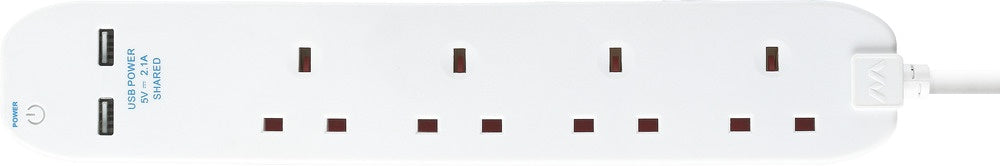 Masterplug 4 Gang Extension Lead With 2 x USB & 1m Cable