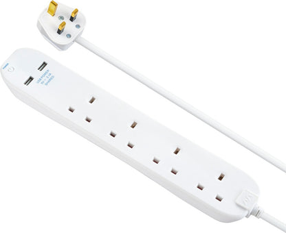 Masterplug 4 Gang Extension Lead With 2 x USB & 1m Cable