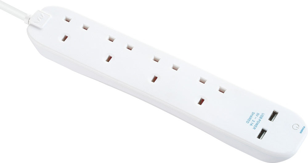 Masterplug 4 Gang Extension Lead With 2 x USB & 1m Cable