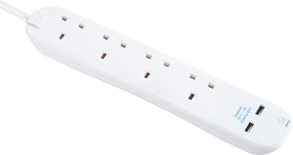 Masterplug 4 Gang Extension Lead With 2 x USB & 1m Cable