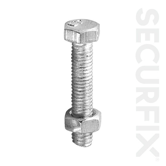 Securfix Trade Pack Perno hexagonal galvanizado M10X50 mm, paquete de 15 