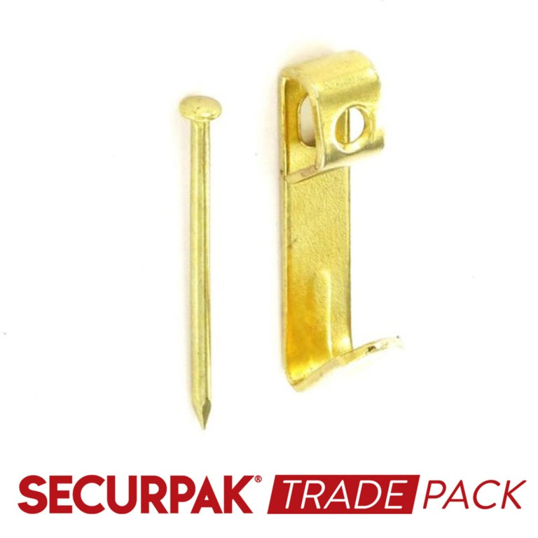 Securpak Single Picture Hooks & Pins Brass Plated No.1