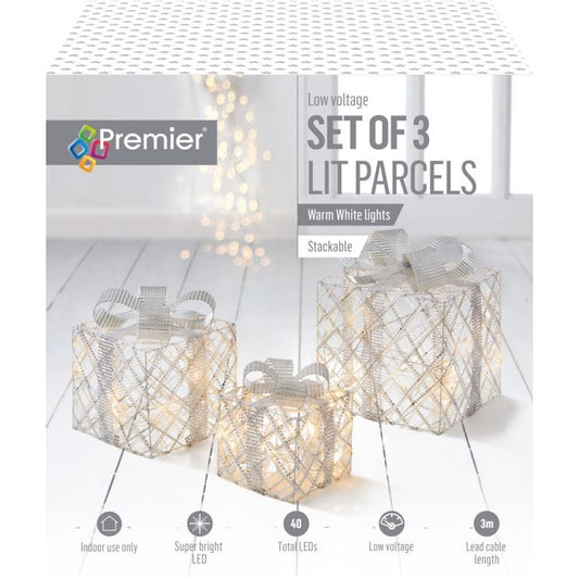 Premier Silver Bead Parcels Bow Warm White LEDs